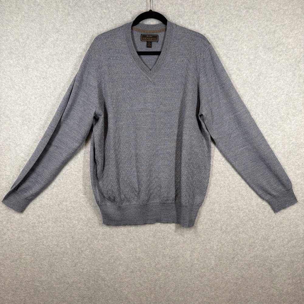 Jos.A.Bank Reserve Luxuriously Soft 100% Merino Wool V-Neck Sweater, Color Blue